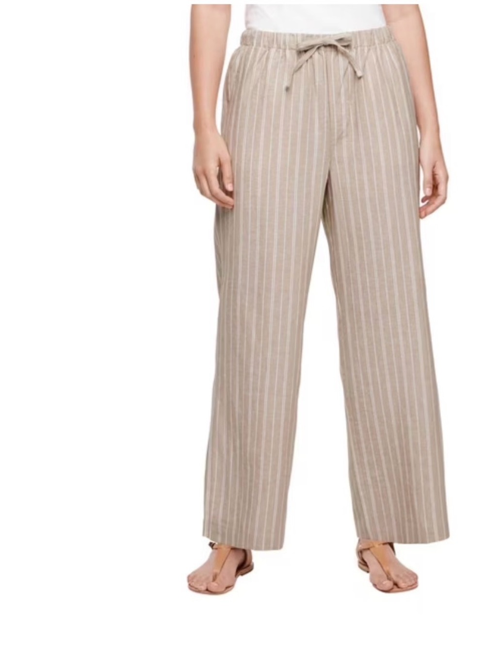 GAP Beige Striped Wide-Leg Drawstring Pants